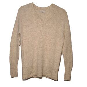 Madewell Alpaca-Blend Antique Cream V-Neck Oversized Sweater Size Small